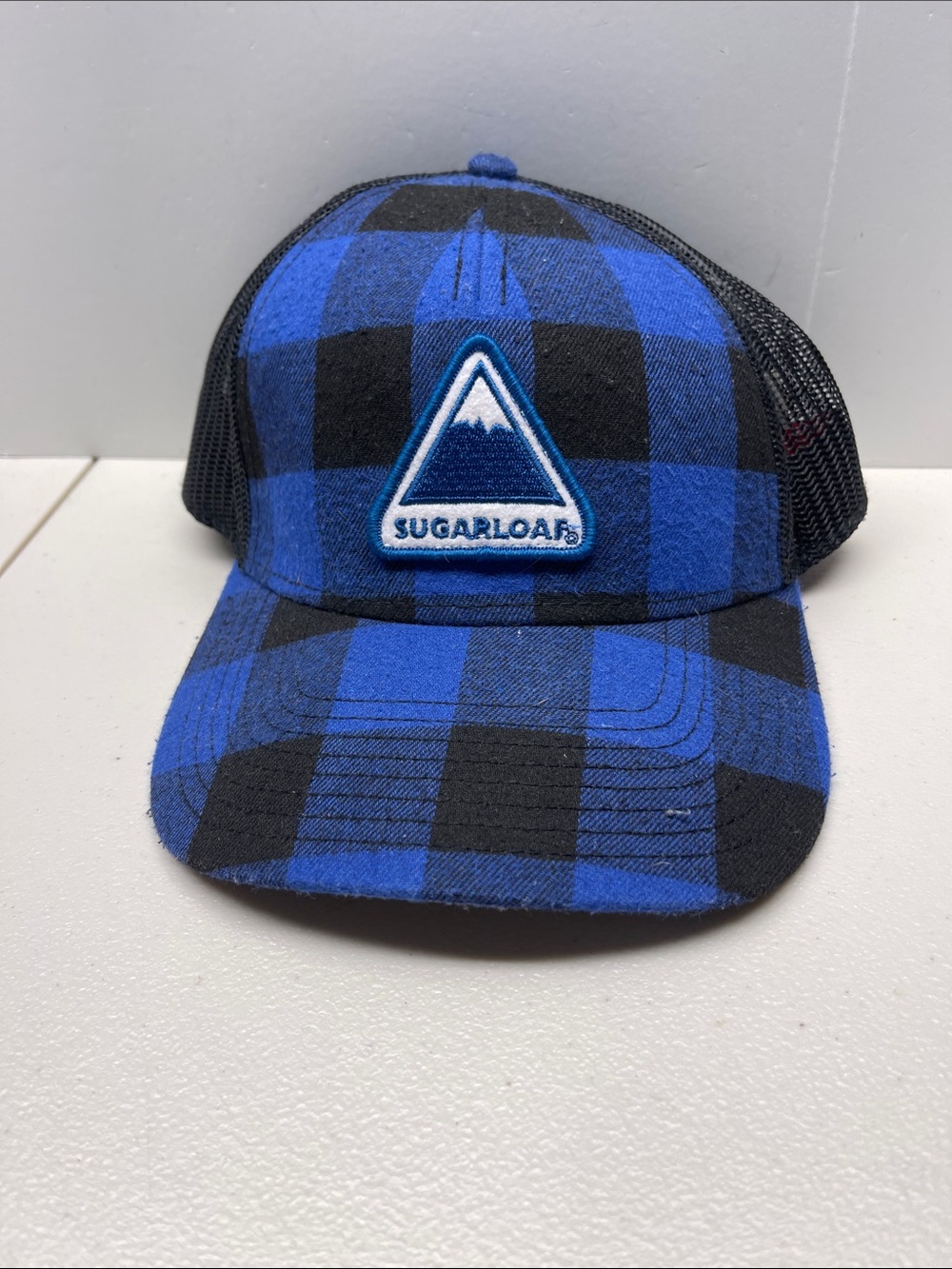 Sugar Blue & Black Plaid Trucker Hat